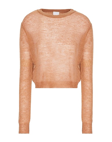 8 by YOOX Pullover MOHAIR BLEND CROPPED CREW-NECK SWEATER Kamel 40% Mohairwolle, 36% Merinowolle, 24% Recyceltes Polyamid