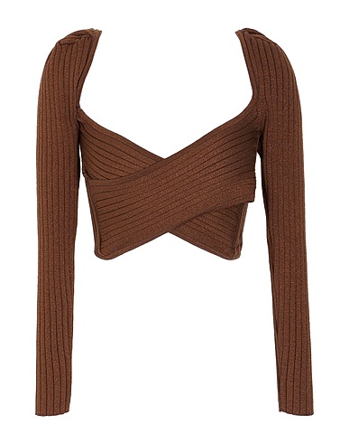 8 by YOOX Cropped Top METALLIC KNIT CROP TOP Braun 62% Viskose, 33% Polyester, 5% Metallfaser
