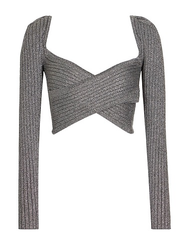 8 by YOOX Crop top METALLIC KNIT CROP TOP Silver 62% Viscose, 33% Polyester, 5% Metallic fiber