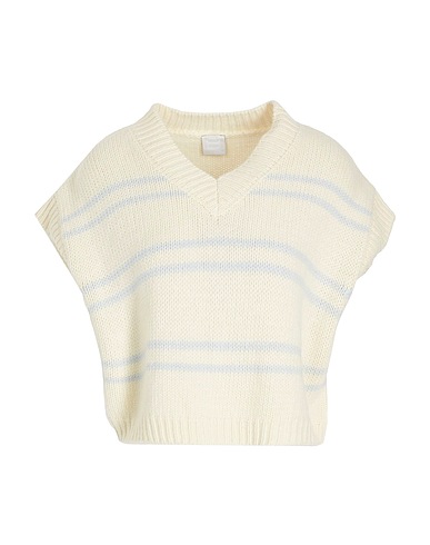 8 by YOOX Jumper WOOL STRIPED V-NECK KNIT VEST Ivory 100% Merino Wool