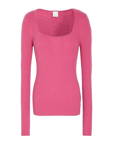 8 by YOOX Jumper RIB KNIT SQUARE-NECK TOP Pink 35% Recycled polyamide, 35% Viscose, 30% Merino Wool