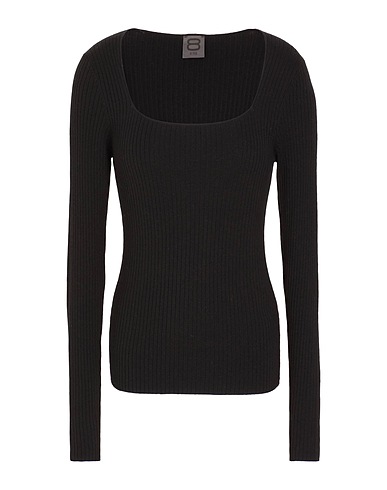 8 by YOOX Pullover RIB KNIT SQUARE-NECK TOP Nero 35% Poliammide riciclato, 35% Viscosa, 30% Lana Merino