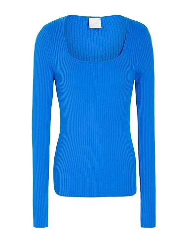 8 by YOOX Jumper RIB KNIT SQUARE-NECK TOP Bright blue 35% Recycled polyamide, 35% Viscose, 30% Merino Wool
