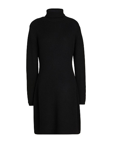 8 by YOOX Midi dress CABLE KNIT ROLL-NECK MINI DRESS Black 35% Recycled polyamide, 35% Viscose, 30% Merino Wool