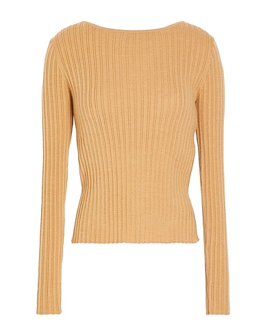 8 by YOOX Jumper RIB-KNIT OPEN BACK CREWNECK SWEATER Camel 60% Merino Wool, 40% Recycled polyester