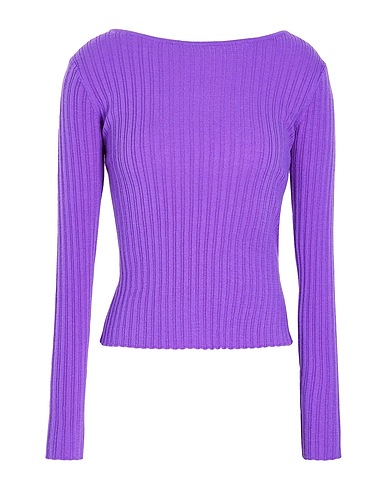 8 by YOOX Pullover RIB-KNIT OPEN BACK CREWNECK SWEATER Viola 60% Lana Merino, 40% Poliammide riciclato