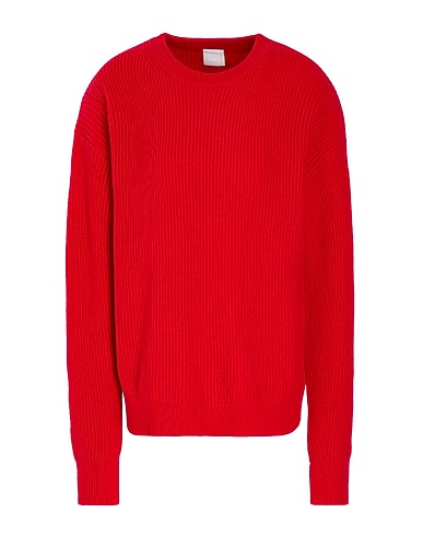 8 by YOOX Jumper RIB KNIT CREW-NECK SWEATER Red 55% Merino Wool, 25% Recycled polyamide, 20% Organic cotton