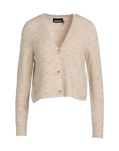 PIECES Cardigan Beige 50% Poliestere riciclato, 22% Acrilico, 16% Fibre sintetiche, 9% Nylon, 3% Lana