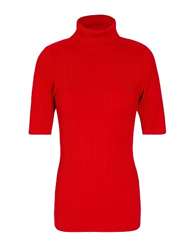 8 by YOOX Polo neck VISCOSE KNIT S/SLEEVE ROLL-NECK SWEATER Red 72% Viscose, 28% Recycled polyamide