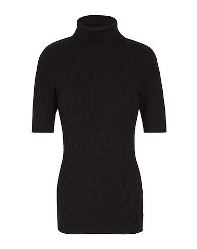 8 by YOOX Polo neck VISCOSE KNIT S/SLEEVE ROLL-NECK SWEATER Black 72% Viscose, 28% Recycled polyamide