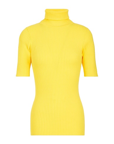 8 by YOOX Polo neck VISCOSE KNIT S/SLEEVE ROLL-NECK SWEATER Yellow 72% Viscose, 28% Recycled polyamide