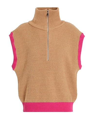 8 by YOOX Dolcevita COTTON ZIP-UP STRIPED VEST Cammello 75% Cotone riciclato, 20% Poliestere riciclato, 5% Altre Fibre