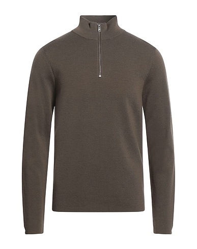 SANDRO Sweater with zip Khaki 100% Wool, Polyamide, Elastane