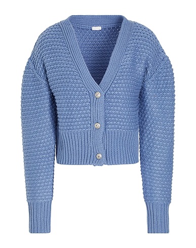 8 by YOOX Strickjacke KNIT CROP CARDIGAN Blaugrau 70% Polyamid, 30% Wolle