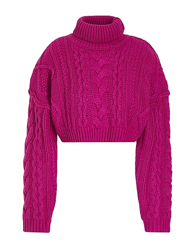 8 by YOOX Polo neck HIGH-NECK CROPPED CABLE KNIT Fuchsia 80% Polyester, 20% Wool