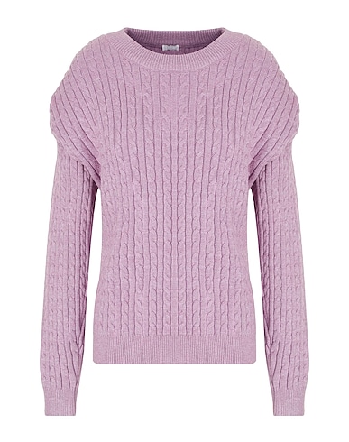 8 by YOOX Sweater CABLE KNIT CREWNECK SWEATER Lilac 43% Viscose, 32% Polyamide, 25% Polyester