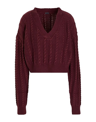 8 by YOOX Sweater KNIT V-NECK CROP SWEATER Chocolate brown 70% Polyamide, 30% Wool