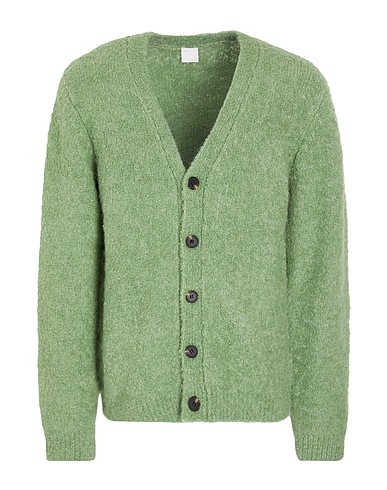 8 by YOOX Cardigan BRUSHED KNIT CARDIGAN Sage green 28% Wool, 27% Alpaca wool, 24% Recycled polyamide, 20% Recycled polyester, 1% Elastane