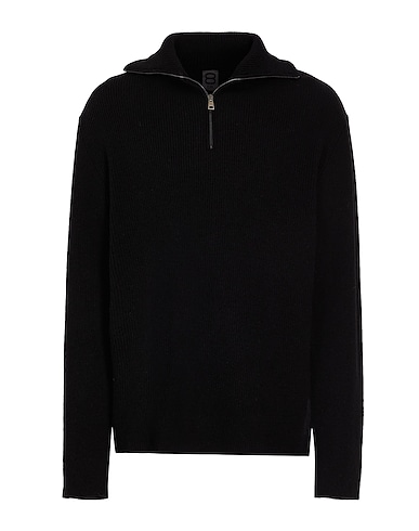 8 by YOOX Dolcevita WOOL BLEND RIB-KNIT FULL-ZIP JUMPER Nero 70% Lana riciclata, 25% Poliammide riciclato, 5% Altre Fibre