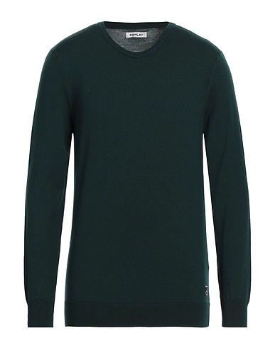 REPLAY Jumper Dark green 85% Virgin Wool, 14% Polyester, 1% Elastane