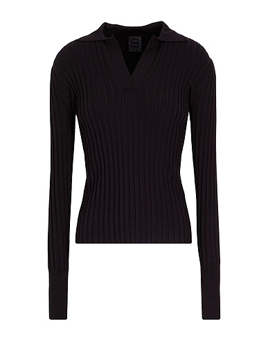 8 by YOOX Jumper LONG SLEEVE POLO KNIT TOP
 Black 63% Viscose, 34% Recycled polyamide, 3% Elastane