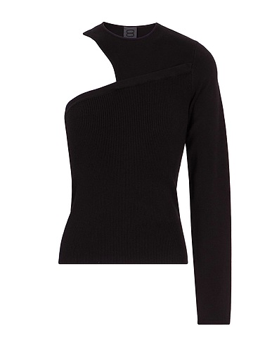 8 by YOOX Jumper KNIT CUT-OUT ONE-SHOULDER TOP
 Black 83% Viscose, 15% Recycled polyamide, 2% Elastane