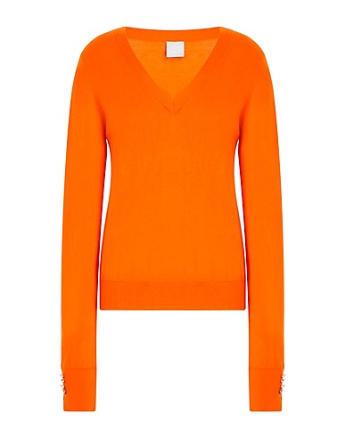 8 by YOOX Jumper KNIT METAL BUTTONS DETAIL V-NECK
 Orange 70% Organic cotton, 20% Recycled polyamide, 10% Silk