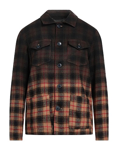 ALTEA Checked shirt Dark brown 100% Virgin Wool