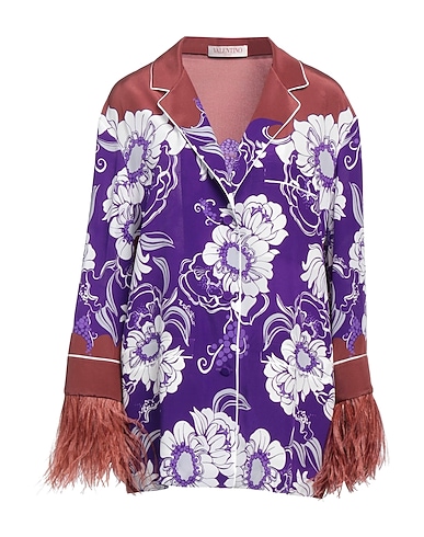 VALENTINO GARAVANI Floral shirts & blouses Purple 100% Silk, Ostrich feathers