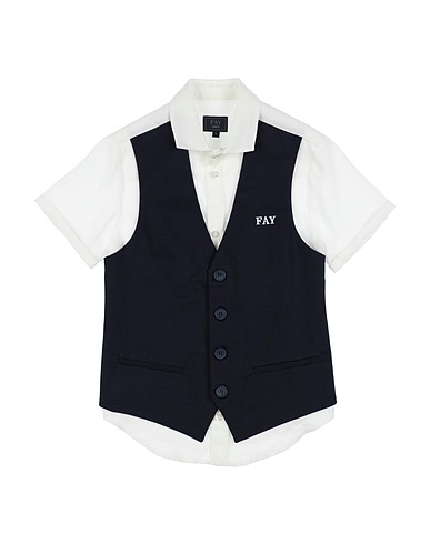 FAY Patterned shirt Midnight blue 100% Linen, Cotton, Elastane, Polyester