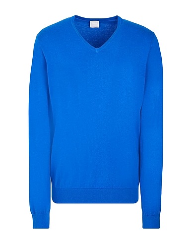 8 by YOOX Jumper COTTON-CACHMERE BLEND BASIC V-NECK JUMPER
 Bright blue 95% Organic cotton, 5% Cashmere