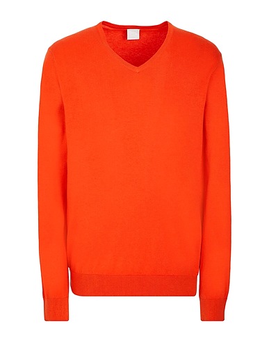 8 by YOOX Jumper COTTON-CACHMERE BLEND BASIC V-NECK JUMPER
 Orange 95% Organic cotton, 5% Cashmere