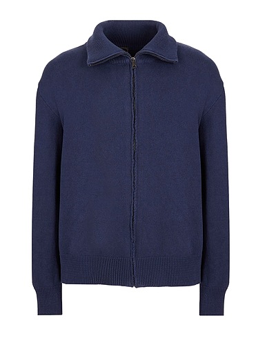 8 by YOOX Cardigan COTTON PLAIN KNIT FULL-ZIP JUMPER
 Midnight blue 50% Cotton, 50% Recycled cotton