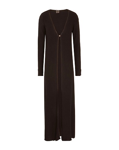 8 by YOOX Cardigan COTTON BLEND LONG CARDIGAN Dark brown 70% Organic cotton, 20% Recycled polyamide, 10% Silk