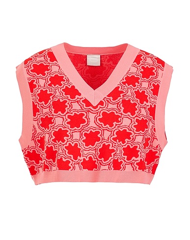 8 by YOOX Jumper JACQUARD V-NECK KNIT VEST Red 75% Viscose, 25% Recycled polyamide