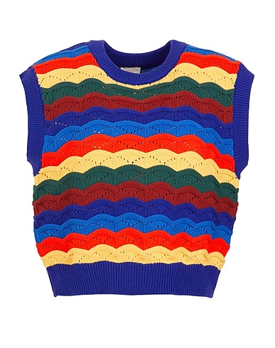 8 by YOOX Maglia Gilet RAINBOW KNIT VEST Blu 100% Cotone organico