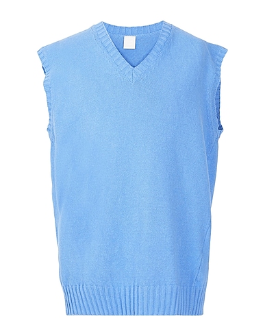 8 by YOOX Jumper COTTON-BLEND RIPPED OVERSIZE V-NECK VEST
 Light blue 50% Cotton, 50% Recycled cotton