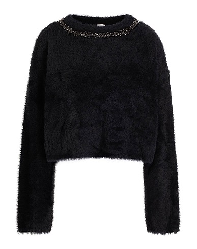 8 by YOOX Sweater FUR EMBELLISHED KNIT JUMPER
 Black 100% Polyamide