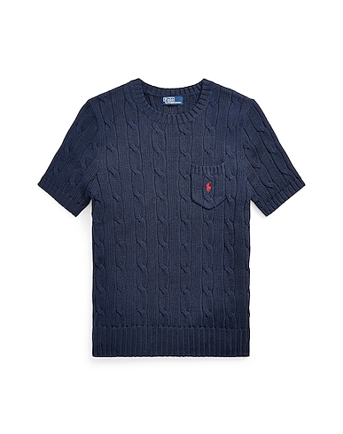 POLO RALPH LAUREN Sweater CABLE-KNIT COTTON SHORT-SLEEVE SWEATER
 Navy 100% Pima Cotton