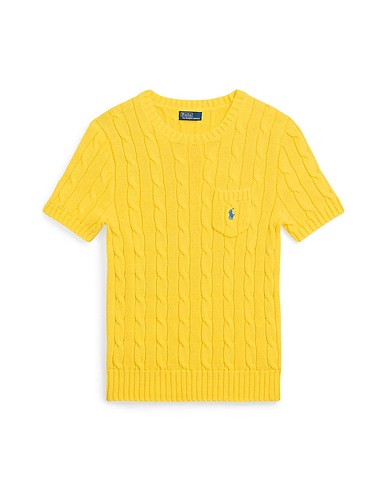 POLO RALPH LAUREN Sweater CABLE-KNIT COTTON SHORT-SLEEVE SWEATER
 Yellow 100% Pima Cotton
