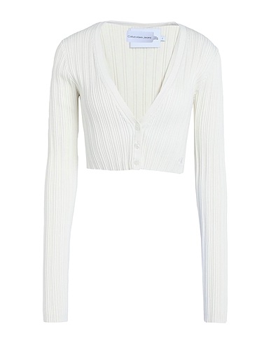 CALVIN KLEIN JEANS Cardigan Off white 89% Cotton, 9% Polyamide, 2% Elastane