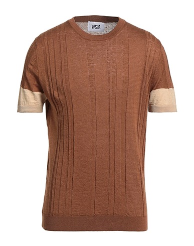 ALPHA STUDIO Sweater Camel 73% Linen, 27% Cotton