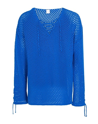 8 by YOOX Jumper COTTON-BLEND CROCHET KNIT JUMPER
 Blue 75% Recycled cotton, 20% Recycled polyester, 5% Other Fibres