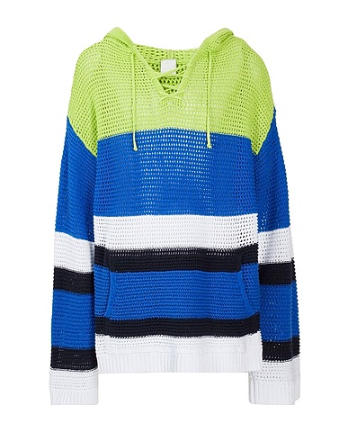 8 by YOOX Pullover COTTON-BLEND CROCHET KNIT HOODIE
 Blu 75% Cotone riciclato, 20% Poliestere, 5% Altre Fibre