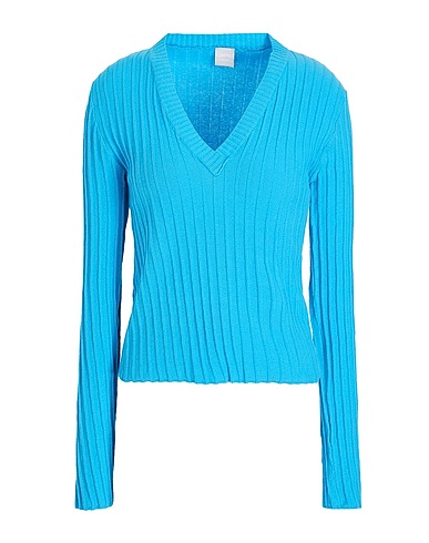 8 by YOOX Jumper ORGANIC COTTON V-NECK SWEATER
 Turquoise 50% Cotton, 50% Recycled cotton