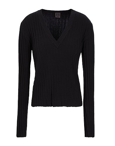 8 by YOOX Jumper ORGANIC COTTON V-NECK SWEATER
 Black 50% Cotton, 50% Recycled cotton