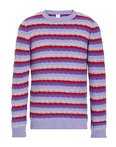 8 by YOOX Jumper COTTON BLEND STRIPED CREWNECK JUMPER
 Lilac 75% Recycled cotton, 20% Recycled polyester, 5% Other Fibres