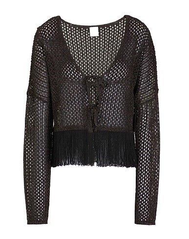 8 by YOOX Cardigan KNIT OPEN WORK FRINGED CARDIGAN
 Black 75% Viscose, 25% Polyester