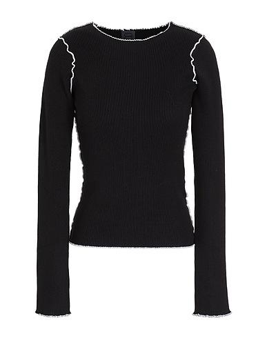 8 by YOOX Pullover LETTUCE HEM CREWNECK
 Nero 72% Viscosa, 28% Poliammide riciclato