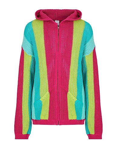 8 by YOOX Cardigan COTTON-BLEND CROCHET STRIPED KNIT JUMPER
 Magenta 75% Recycled cotton, 20% Recycled polyester, 5% Other Fibres